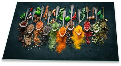 decorwelt Küchenrückwand Spritzschutz aus Glas Wandschutz Herd Spüle Gewürze Kräuter Bunt 80x52 cm Küchenspritzschutz Fliesenschutz Fliesenspiegel Küche