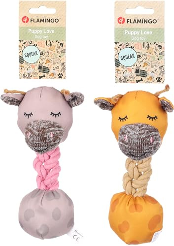 Flamingo - Jouet pour Chiots Labrador, Beagle, Bulldog et Border Collie - Girafe Britty avec Balle et Corde, Divertissement et Stimulation