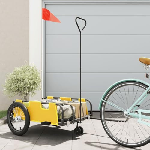 Cykel Trailer Järn och Gul Oxfordduk, CIADAZ Hundcykel Trailer, Lastcykel Trailer - 94190