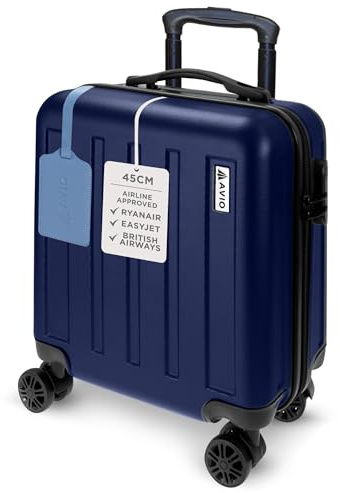 AVIO Jett 45cm Cabin Suitcase – Lightweight Hard Shell Carry On Luggage with 4 Spinner Wheels, Telescopic Handle & 3-Digit Lock – Airline Approved Cabin Bag