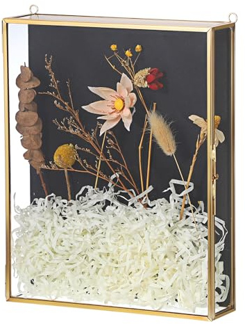 OGANAZI 8x10 inch Gold Glass Shadow Box Frame Wall Hanging Memory Box Display Case Box Frame Deep Box Photo Frame for Table Wall, Shadow Box with Black Foam Backplane for Photos Flowers Medals Badges