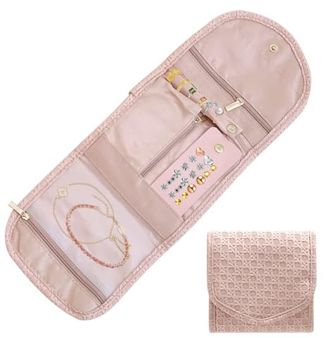 KASESSS Borsa portaoggetti per gioielli, organizer per orecchini, da viaggio, astuccio per gioielli da viaggio, pieghevole, per riporre orecchini, collane, bracciali e orologi