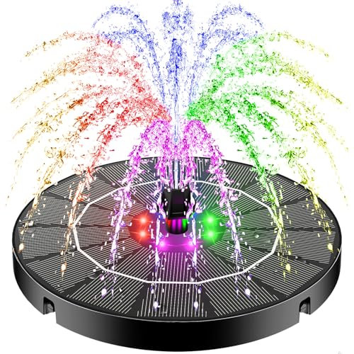 SZMP Solar Springbrunnen 3.5W, Solar Teichpumpe 2025 Upgrade, Eingebaute 2200mAh Batterie, 8 Bunten LED-Leuchten Solarbrunnen mit 8 Düse & 4 Fixer, Solar Schwimmender Fontäne Pumpe für Garten, Teich