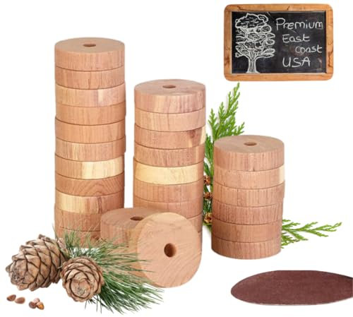 Chill french | 25 Anneaux de bois de cèdre anti-mites vêtements | Cèdre des Etats-Unis | Papier de verre inclus | Protection 100% naturelle sans produit chimique | Parfum pour Cintres, Armoires