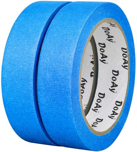DOAY Lot de 2 rubans de masquage bleu - 24 mm de large - S'enlève sans laisser de traces - Polyvalent - Pour l'intérieur et l'extérieur - Parfait pour les travaux de peinture, l'étiquetage et l'art