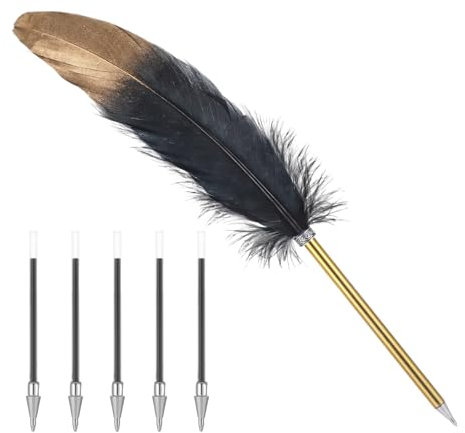 Schreibfeder Federn,Schreibfeder Set, Kugelschreiber Hochwertig Feder, Kalligraphie Füller Stifte mit 5 Ersatzpatronen für Schule, Hochzeitsgeschenke,Autogramme, Büros, Geschäftsgeschenke(Schwarz)