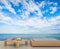 Ocean Sky Wall Mural Blue Sky Clouds Murals Calm Ocean Water Wallpaper Modern Natural Scenery Photo Wallpaper for Bedroom Living Room Hotels 100 x 70 cm