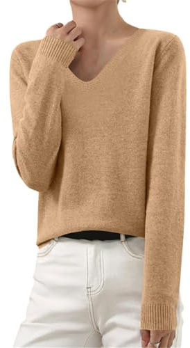 AEGJEGVD 2025 Pull Cachemire Femme Hiver Chaud Pulls en Tricot Couleur Unie Manches Longues Chic et Elegant Col Rond Elástique Top Vetement Femme Pull Léger Femmes Sweater Pas Cher