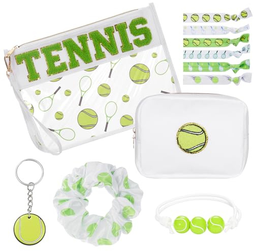 Aliceset 11 Pcs Tennis Theme Gift Set for Women, Makeup Bag with Bracelets, Hair Ties, Keychains - Stylish Gym Accessories for Sports Enthusiasts, Birthday & Holiday Favors