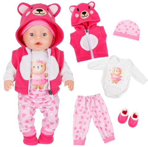 30-45cm 5 piezas de ropa para muñecas de 14 a 17 pulgadas, mono de oso para muñecas de 35 a 43 cm, incluye chaqueta mono de oso pantalones calcetines y gorro de oso Regalos para niñas y niños con ropa