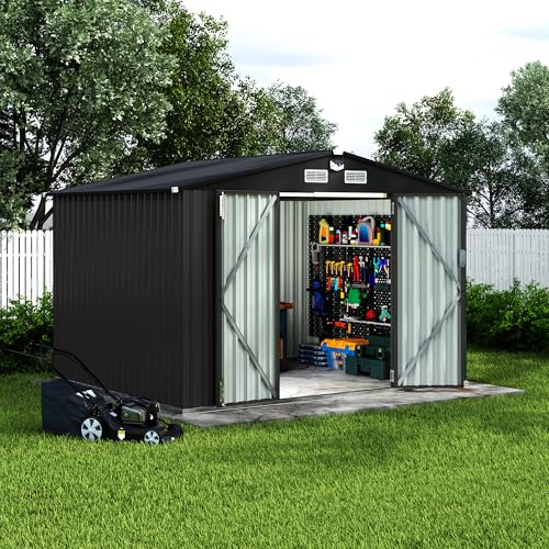 GarveeLife 8x10 Ft Outdoor Storage Sheds, Metal Garden Tool Shed for Backyard, Large Metal Sheds Outdoor Storage with Lockable Doors & Air Vents for Backyard Garden Patio Lawn