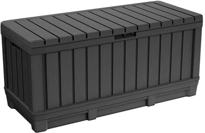 Koll Living Gartenbox Kentwood 350 Liter Stauraum Anthrazit | Aufbewahrungsbox mit Sitzfunktion für Sitzauflagen, Gartengeräte oder Kinderspielzeug | wasserdicht & gut belüftet