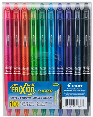 Pilot FriXion Clicker Erasable, Refillable & Retractable Gel Ink Pens Fine Point 0.7mm, Erasable Pens, Assorted Color Inks, 10-Pack Pouch