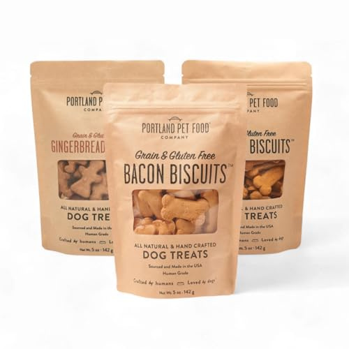 Portland Pet Food Company Natural Dog Treats Variety Pumpkin Gingerbread & Bacon Dog Biscuits - Grain-Free, Human-Grade Healthy Training & Snacks - Puppy, Small, Large Breed - Made in the USA - 3 Pack