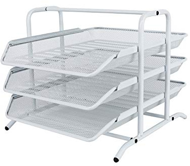 EasyPAG 3 Niveles Metal Malla Oficina A4 Escritorio Bandeja Documento Soporte Archivos Organizador Revistero Almacenamiento Papeles Clasificador Carta Estante Folios,Blanco