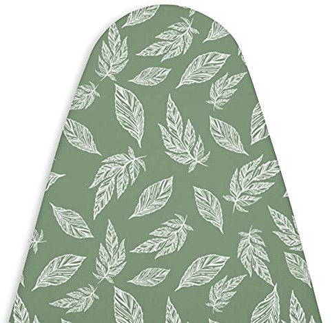 Encasa XO Ersatzbügeltischbezug mit 3 mm Filzpolsterung, Kordelverstärkung (passend für Standard Medium Bügeltische von 112x34 cm) Wärmereflektierend, Bedruckt - Big Leaves Green