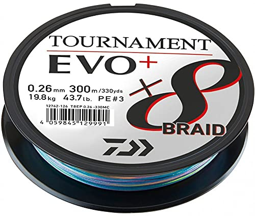 Daiwa Tournament X8 Braid EVO+ 0.16mm, 12.2kg/26.8lbs, 300m, Multicolore, Filo da Pesca Trecciato, 12762-116