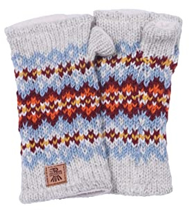 Pachamama Women Wool Hand Wrist Warmers Fleece Lined Handknitted Fair Isle Multicoloured One-Size Handmade Extra Warm Trade (Oatmeal)