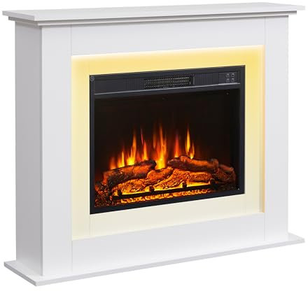 FlameKo Savannah Fireplace with 39 surround and Realistic Flame Effect Heater White Multiple Colours Available