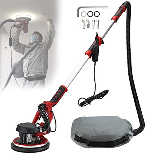 Gips Slipmaskin,Elektrisk Slipmaskin Med Slipkuddar,Giraff Polermaskin,Skivor Justerbar 6 Variabel Hastighet 800-1900 Rpm Väggslipmaskin Med 360º Led Dubbla Lampor Med Belysning,100sandpaper
