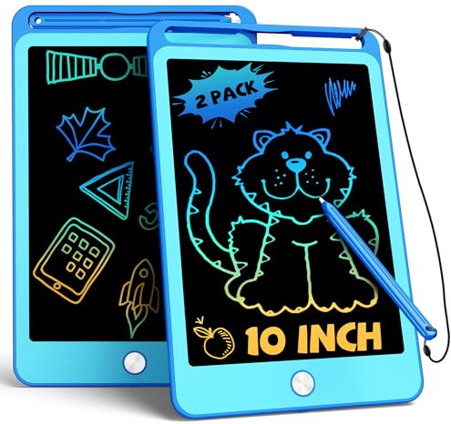 TEKFUN 2 Pack LCD Writing Tablet Toys, 10 Inch Colorful Kids Drawing Board for 3 4 5 6 Years Old Boys Girls, Learning Doodle Scribbler Pad for Kids, Birthday Gifts for Age 3-8 Travel (Blue Blue)