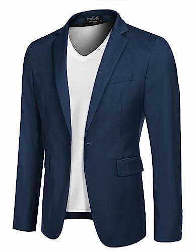 COOFANDY Giacca da uomo, sportiva, blazer per il tempo libero e business, giacca da lavoro, 1 bottone, tinta unita, vestibilità regolare, Blu, S