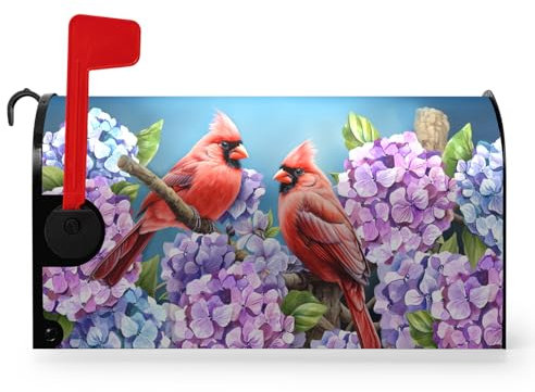 Dacawin Coperture magnetiche per cassette postali con fiori primaverili, dimensioni standard, ortensie cardinali, copertura per cassetta postale estiva con uccellini rossi e uccellini, decorazione