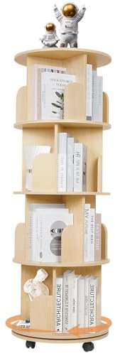 Nisorpa 4 Etagen Drehbares Bücherregal mit Rollen, 360° Drehbar Bücherregal Holz Kinderbücherregal, Multifunktional Buchregal für Kinderzimmer, Arbeitszimmer, Wohnzimmer, Schlafzimmer