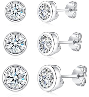 Josfeva Ohrringe Silber 925 Stecker, 3 Paare 925 Sterling Silber Ohrstecker Set für Damen Mädchen, Herz Rund Stern Zirkonia Ohrstecker Ohrringe, 4/5/6mm Schlafen Knorpel Ohrstecker mit Geschenk Box