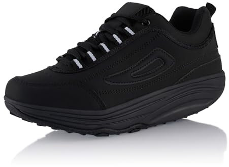 Fusskleidung® Damen Herren Sneaker Abrollsohle Sportschuhe leichte Gesundheitsschuhe Schwarz Schwarz Silber EU 41
