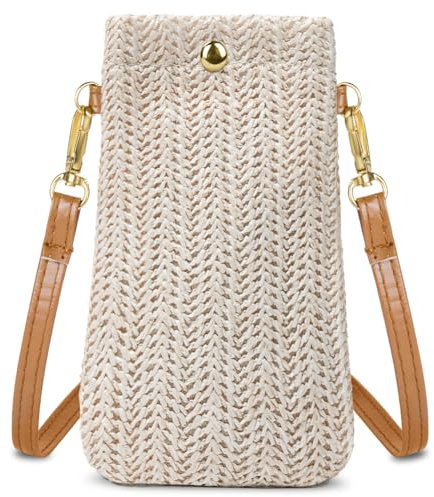 Aucuu Handytasche Zum Umhängen Damen, Strohtasche Klein Strandtasche Mit Schnalle, Crossbody Strand Tasche für Reisen, Urlaub, Strand