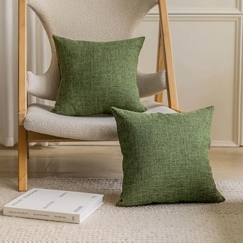 Home Brilliant Set of 2 60 x 60 Cushion Covers Vintage Dark Green, Durable Burlap Linen Cushion Covers 60x60, Home Decoration Large Cushions for Party, 24 inch, Green