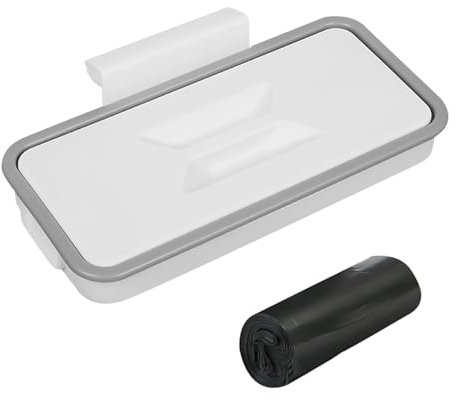 HDGSAFD 1 colgador de basura blanco con tapa y 60 bolsas de basura negras, cubo de basura colgante, soporte plegable para bolsas de basura, accesorios de cocina, cubo de basura portátil