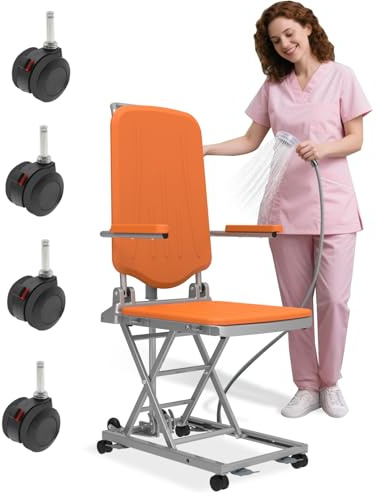 wishcans Aluminium Electric Lift Chair for Elderly, 500lbs Capacity Bath Tub Lift Chairs, Assist Devices Lift Seniors from Floor, PU Foam Cushion, Foldable, Waterproof, Orange