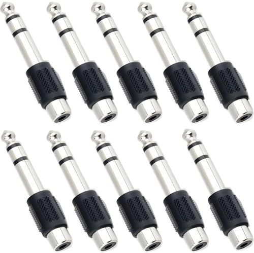 RUNCCI-YUN 10 adattatori audio da 6,35 mm, jack stereo TRS a RCA femmina, adattatore audio da RCA a 6,35 mm, spina stereo maschio da 1/4 pollici