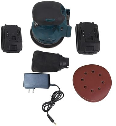 WODHMIEY Lijadora Orbital Inalámbrica 20V, Lijadora Eléctrica con 6 Velocidades, Interruptor a Prueba de Polvo y Bolsa para Polvo, Compatible con Batería Mak ita (Doble batería)