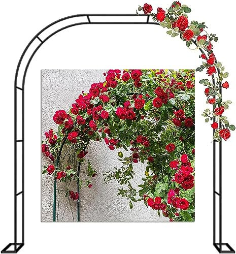 Arco de jardín de metal resistente para plantas trepadoras al aire libre, árbol de rosas, soporte de arco de boda, 240 cm de alto x 180 cm de ancho