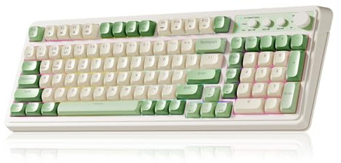 AULA S99 Gaming Keyboard, Wireless Computer Keyboards, Tri-Mode Bluetooth/2.4GHz/USB-C Custom Creamy Keyboard with Number Pad, RGB Backlit Media Knob Cute Programmable Keyboard for PC Gamer - Green