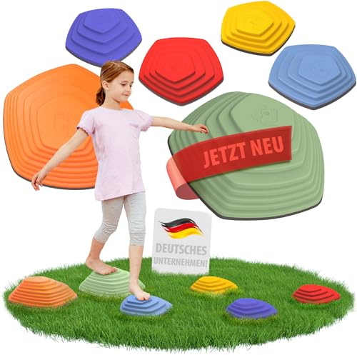 Stapelsteine Balanciersteine für Kinder - fördert Gleichgewicht, Balance & Koordination - vereint Bewegungsspiele & Gartenspielzeug - für Indoor, Outdoor & Garten - Flusssteine - Stepping Stones