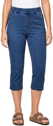 Vetinee Women's Elasticated Waist Jeans High Waisted Skinny Capri Pants Stretch Cropped Jeggings