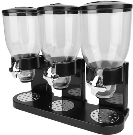 SENECESLI Trippel Matdispenser Spannmålsbehållare, Torrfoder Dispenser för Godis, Nötter, Kaffebönor, Stor Kapacitet Spannmålsautomater (BLACK)