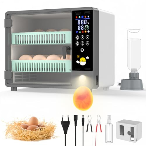 Máquina incubadora completamente automática, 24 huevos con paleta automática y control de temperatura, doble fuente de alimentación, incubadora para pollos, codornices, patos (A)