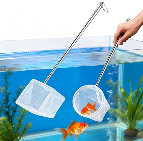 Aquarium Fishing Net,Mini Kids Fishing Net with Extendable Handle,White Fine Mesh for Floating Debris Cleaning, Fish Tank Accessory for Plunge Pool,Aquariums,Shrimp Tanks, Mini Ponds(White, 2 Pcs)