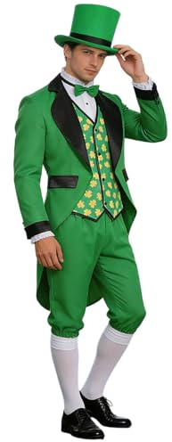 St Patrick's Day Frack Set completo da uomo elegante slim fit festa giacca divertente per il tempo libero tuta quadrifoglio, costume da uomo 80, vestito da festival, Q verde, S