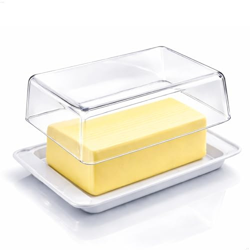 Butterdose Kunststoff mit Deckel für 250g Butter Dose – Spülmaschinengeeignet, Transparenter Sichtdeckel – Butterbehälter für Kühlschrank