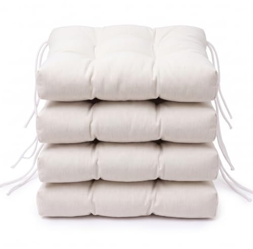 ZK ZuresKa Cojines para Sillas de Terraza (Pack de 4). Cojines Silla 40x40 cm (Grosor Extra 8 cm). Cojin Silla Exterior. Cojines Exterior Comedor, Cocina, Terraza y Jardín. (4, Blanco, 40x40x8)