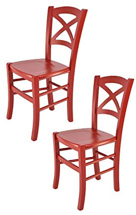 t m c s Tommychairs - Set 2 sillas Cross para Cocina y Comedor, Estructura en Madera de Haya barnizada Color Rojo y Asiento en Madera