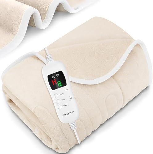KESSER® Heizdecke aus Plüsch 180x130cm Grau TÜV SÜD GS geprüft | elektrische Wärmedecke mit Timer Abschaltautomatik | Kuscheldecke Decke | 9 Temperaturstufen | waschbar bis 40°C | Digitalanzeige