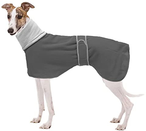 Geyecete - Abrigo con Forro Polar para Perro, con Bandas Ajustables, para Invierno Clima frío,Jersey con Agujero del arnés, para medianos y Grandes Perros Galgo-Gris-XL