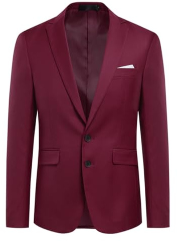 Allthemen Mäns kavaj med två knappar med bakslits i Enfärgad Affärsklänning Jacket, Vinröd, L